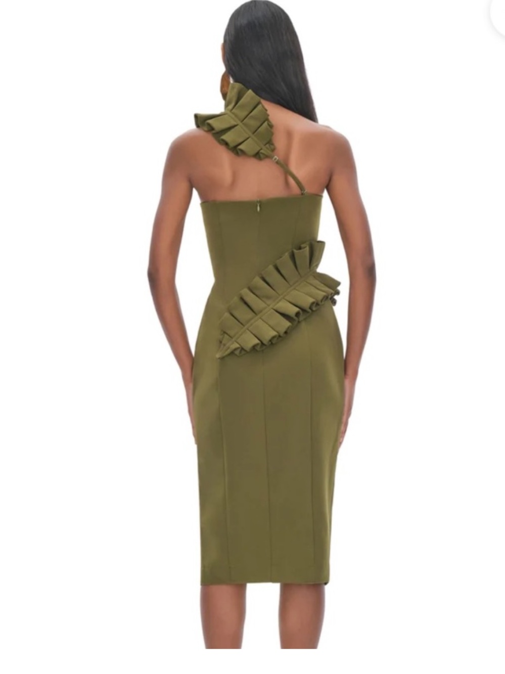 K Women's Andrea Iyamah Kamala Midi One Shoulder Green Dress - Picture 2 of 9